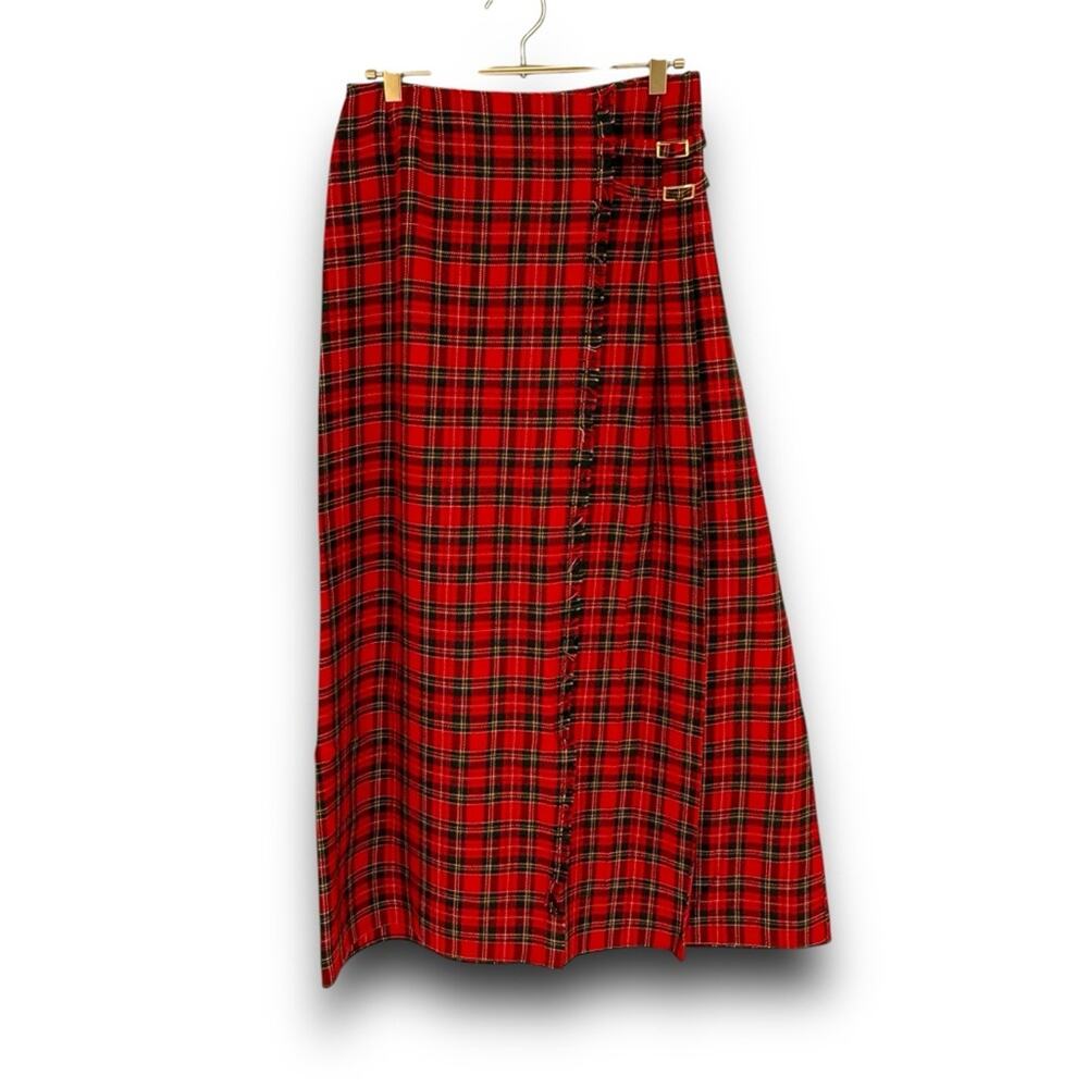 Vintage Red Tartan A-Line Maxi Skirt